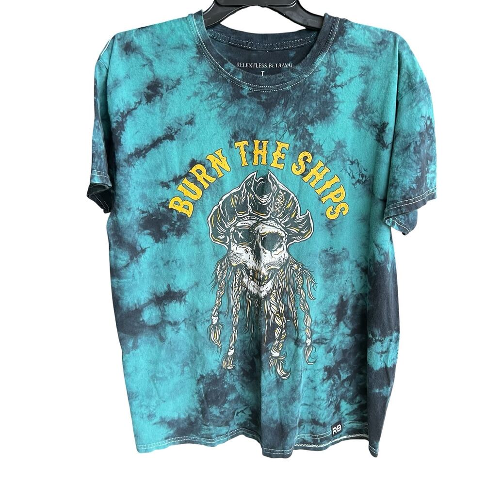 Relentless Betrayal "Burn The Ships" graphic t-shirt teal black tie-dye sz L
